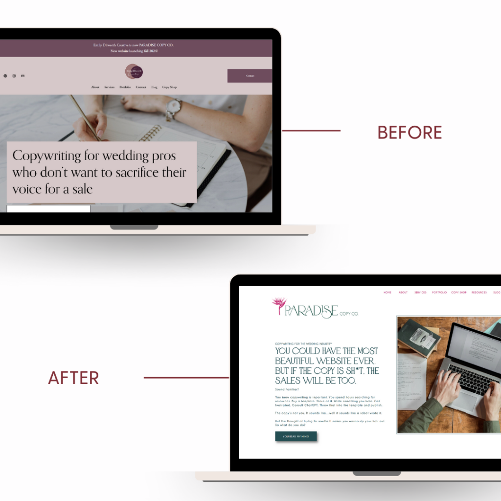 Showit Website Design Before and After