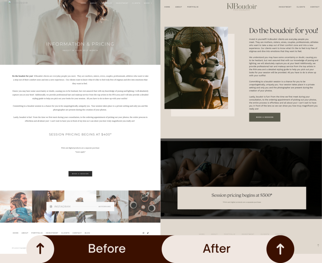 KJ Boudoir Website Before & After